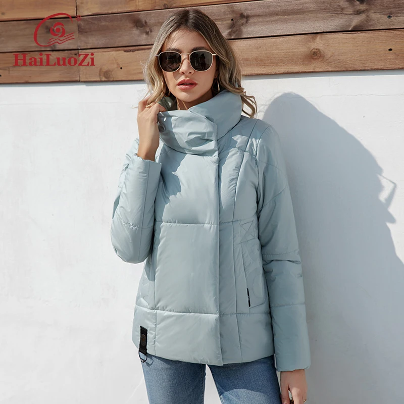 HaiLUoZi 2023 New Spring Women\'s Jacket Side Pockets High-quality Zipper Short Female Outwear Slanted Placket Women Coat 7852-1