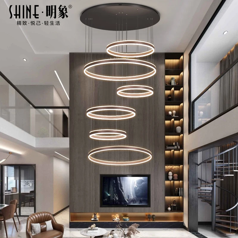 

Nordic living room large chandelier led postmodern atmosphere villa duplex building hall with high jump chandelier staircase lig