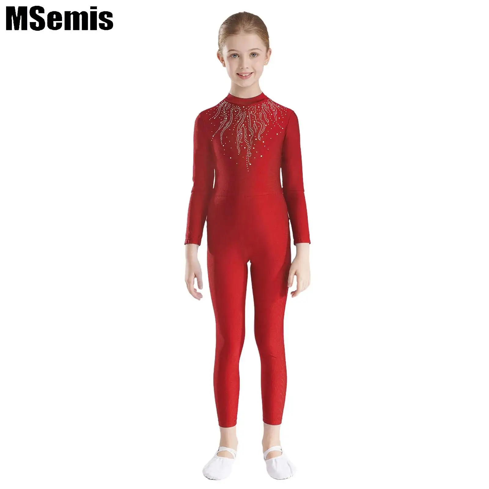 

Kids Girls Gymnastics Leotard Glittery Rhinestones Keyhole Back Long Sleeve Leotard Dance Figure Skating Unitard Dancewear