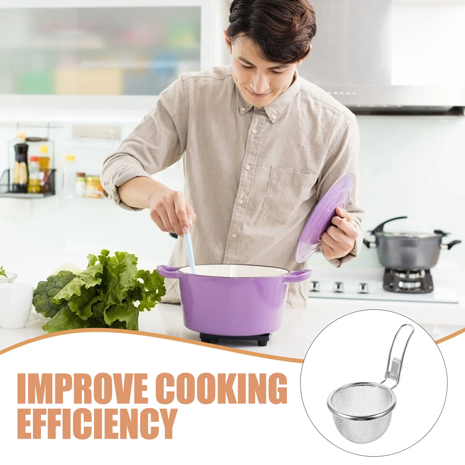 

Stainless Steel Colander Small Size Heat Resistant Noodle Strainer For Hot Pot Pasta Cooking Kitchen Tool With Handle