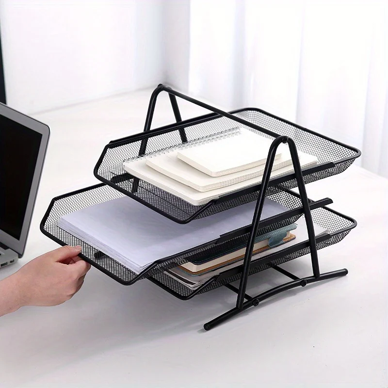 Tieyi three-layer file tray, office supplies desktop A4 metal storage management rack, iron mesh multifunctional file rack