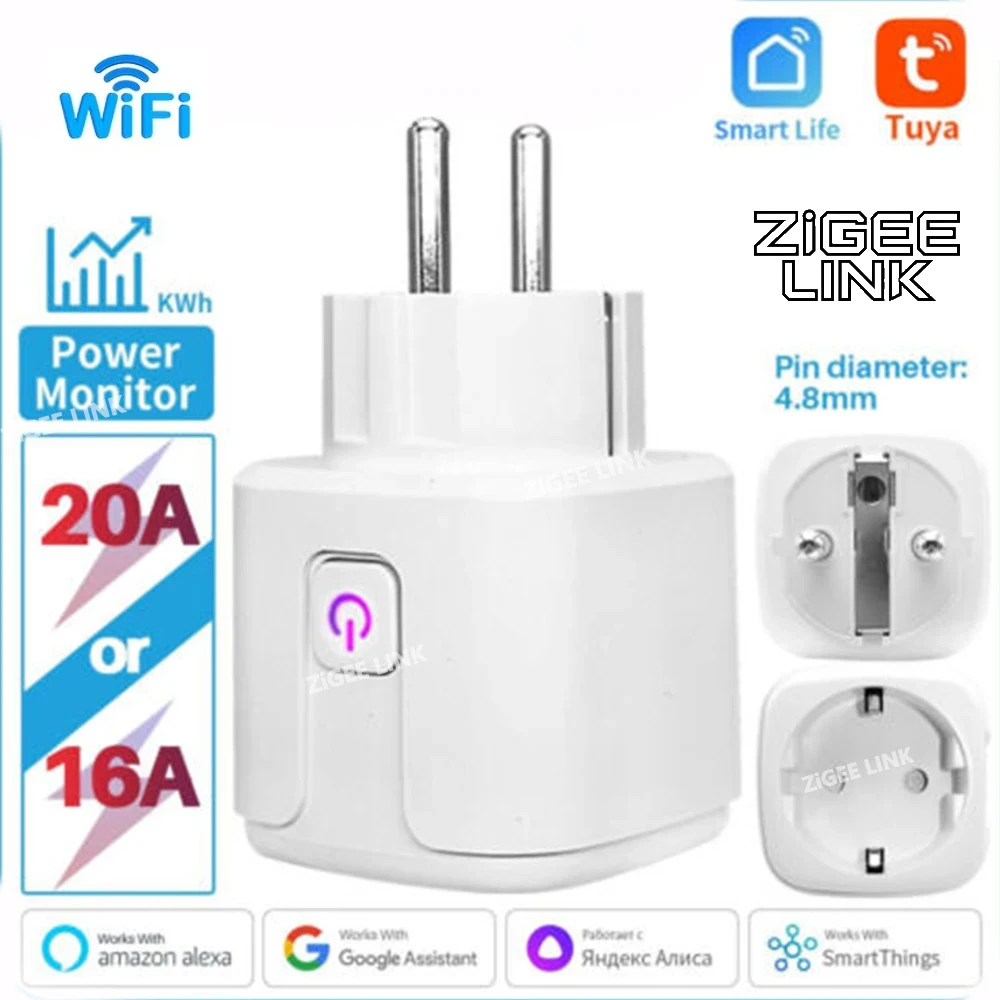 

16A/20A EU Tuya WiFi Smart Plug Socket with Power Monitoring Timer APP Remote Voice Control for Alexa Google Smart Life Home