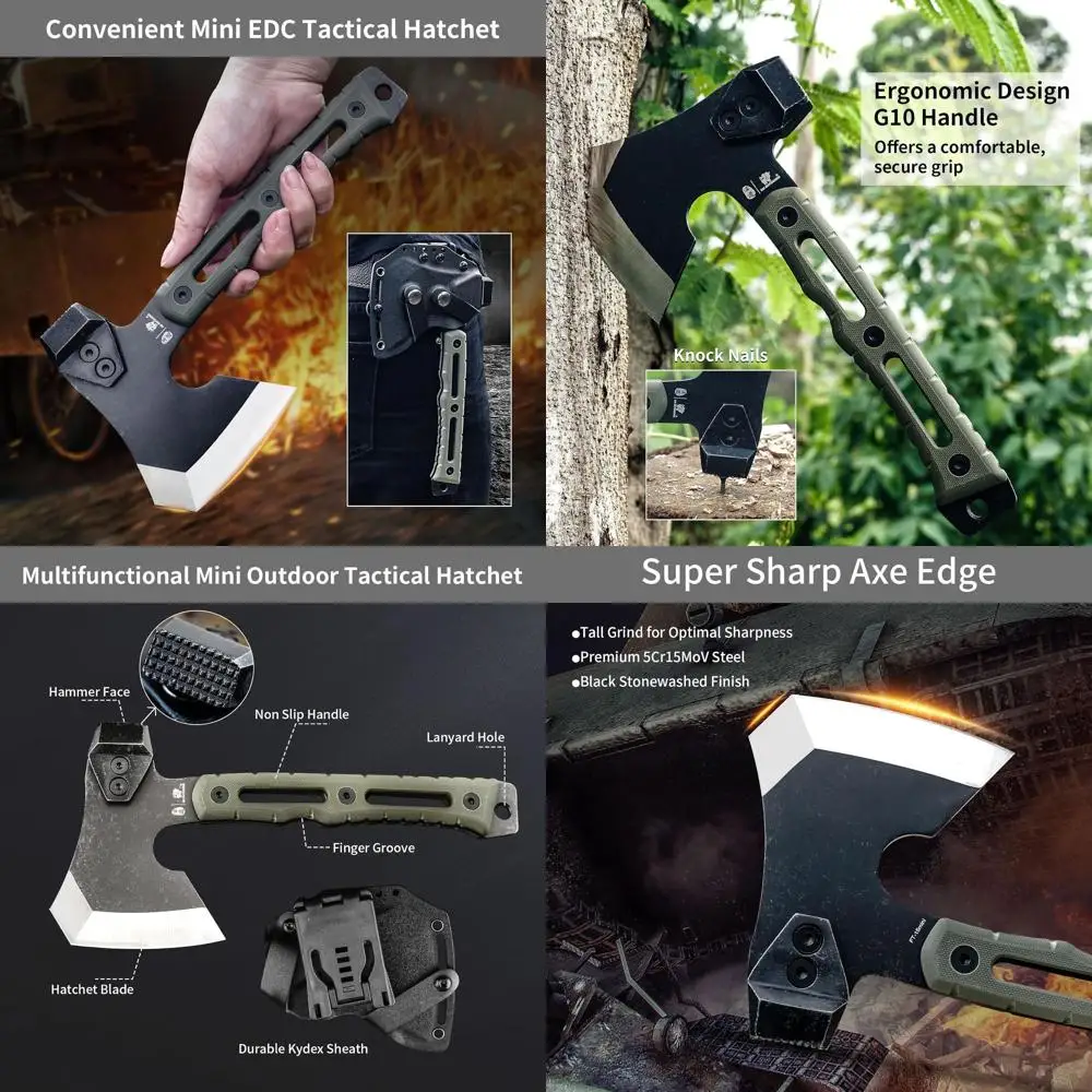 Hacha de división multifuncional, hacha de madera táctica para acampar de supervivencia pequeña, hachas de mano para Mini campamento Bushcraft con martillo y Kydex