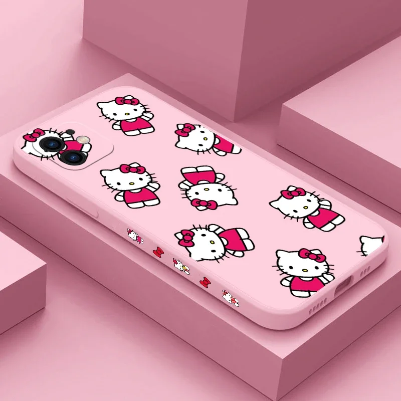 Side print hello kitty Phone Case For iPhone 15 14 13 12 11 Pro Max Mini X XR XS MAX SE20 8 7 Plus Liquid Silicone Cases Cover