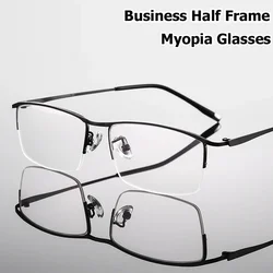 Unisex Business Men Women Near Sight Eyeglasses New Half Metal Frame Student Myopia Glasses Finished Optical Eyewear Diopter