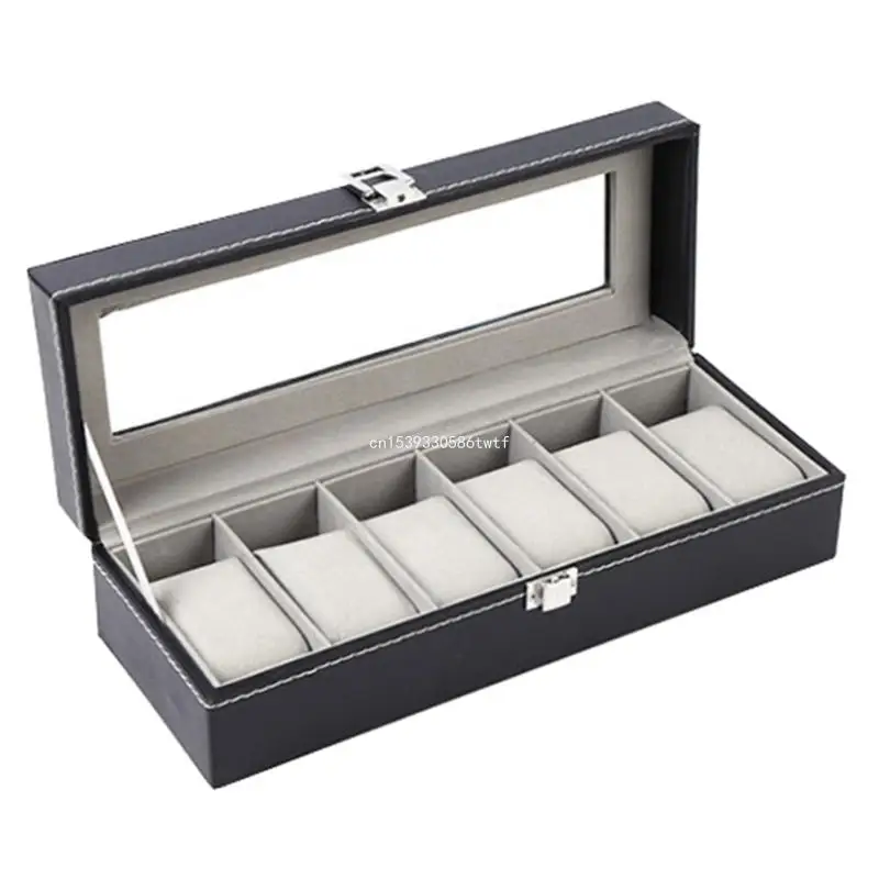 

Black Leather Watch Case Display Box Accommodate Different Size Watch Dropship