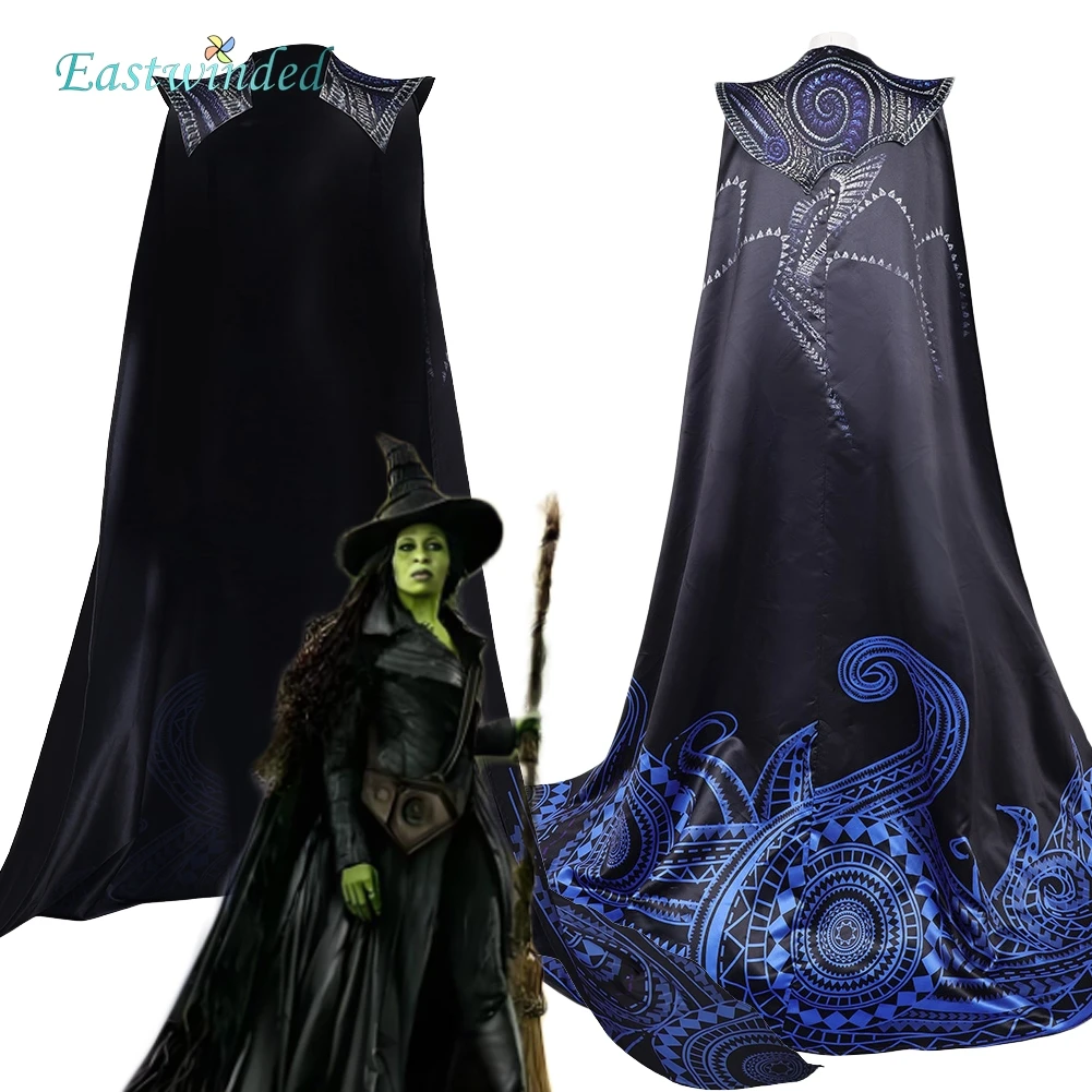 

Movie Wicked 2 Elphaba Cosplay Black Cloak Printed Cape Costume Clothes Outfits Props Women Disguise Halloween Carnival Party