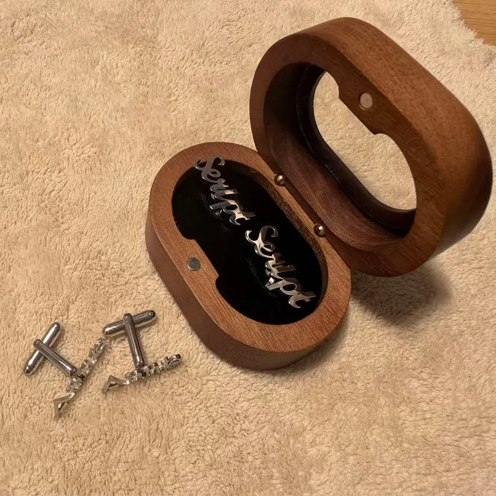 Men's Custom Window Wooden Box Cufflinks Minimalism Personalized Letter Jewelry Groom's Wedding Accessories Father's Day Gifts