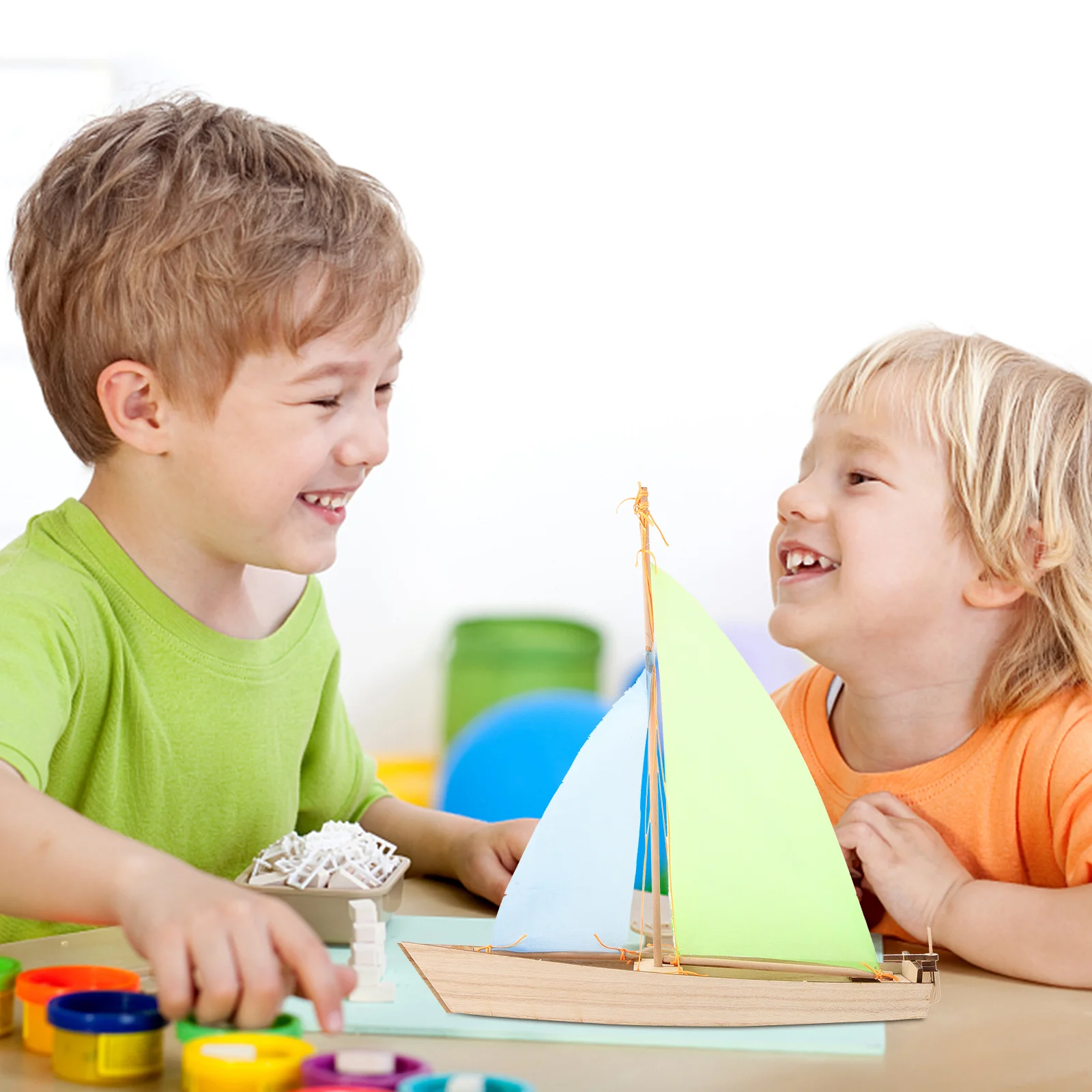 Sailing Model Toys Wooden Sailboat Decor Craft DIY Mold Ornament Cloth Baby 3D Puzzle Assembly