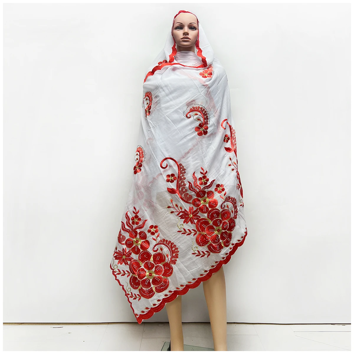 100% Cotton Big Size Muslim Scarf for Shawls Pashmina Fashion New Hot Sale African Women Scarfs Big Circle Design Big Embrodiery