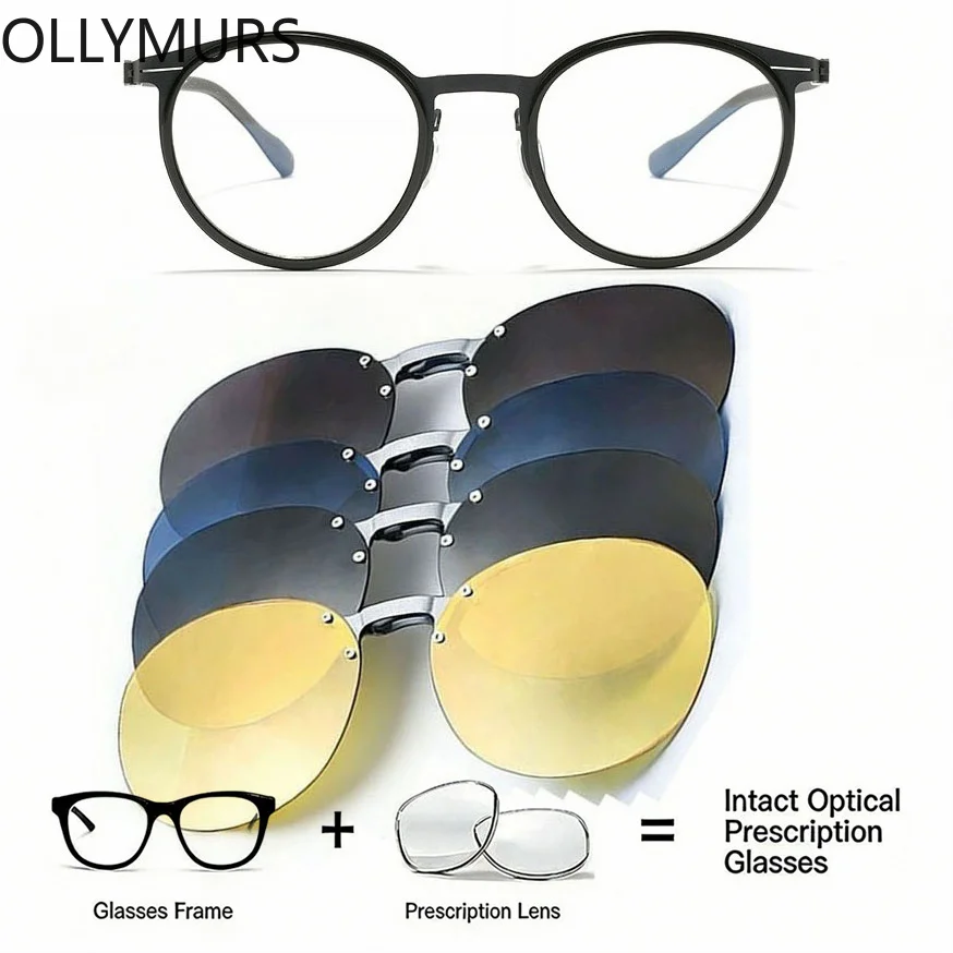 Ollymurs Magnetic Prescription Glasses,Men's Round Sunglasses Clip,Correction Optical Lenses  Progressive Myopia Vision