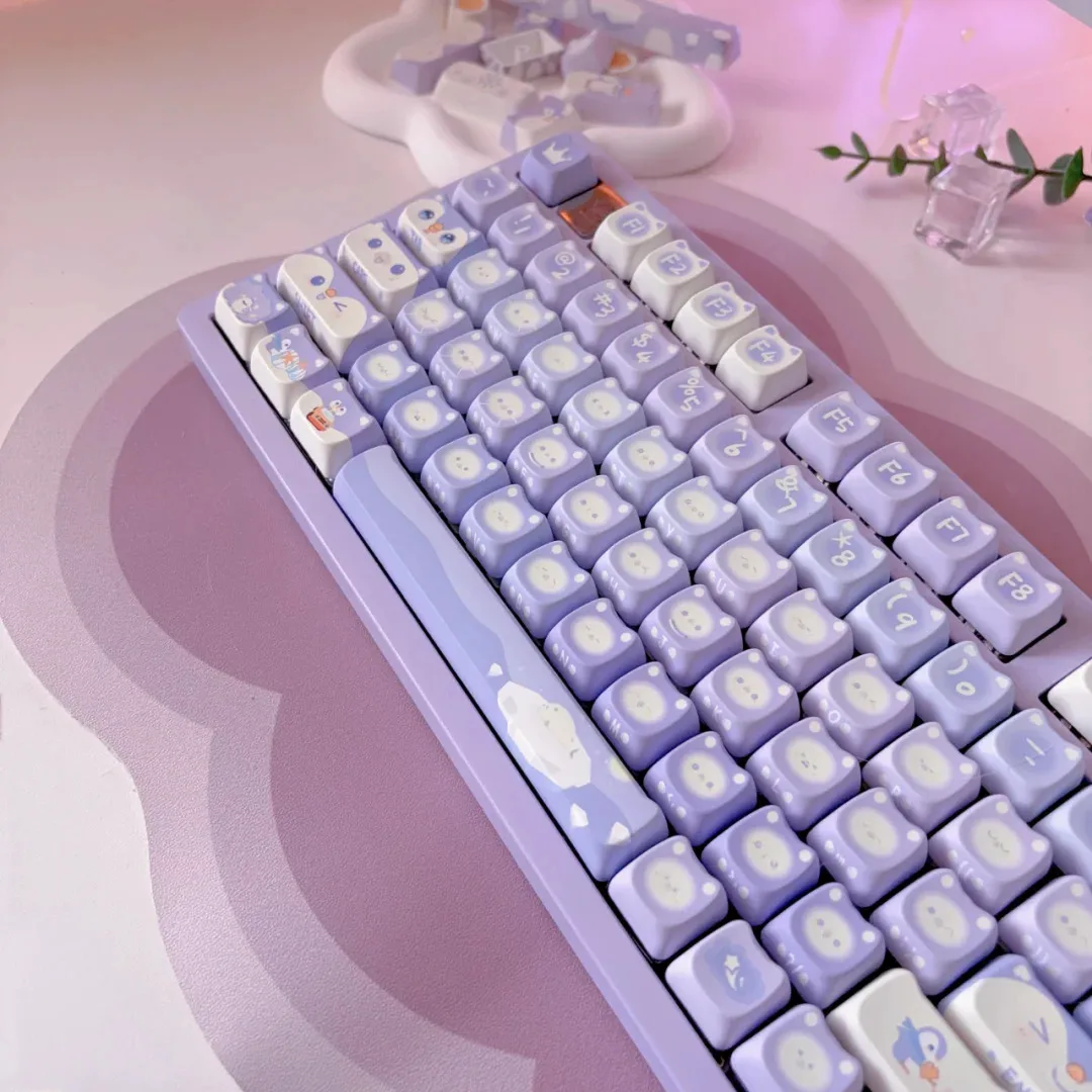 Keycap Mao Cute Penguin Valley Theme Mechanical Keyboard Pbt 142 Keycaps Cute Keycaps Small Cartoon Purple Penguin Keycap