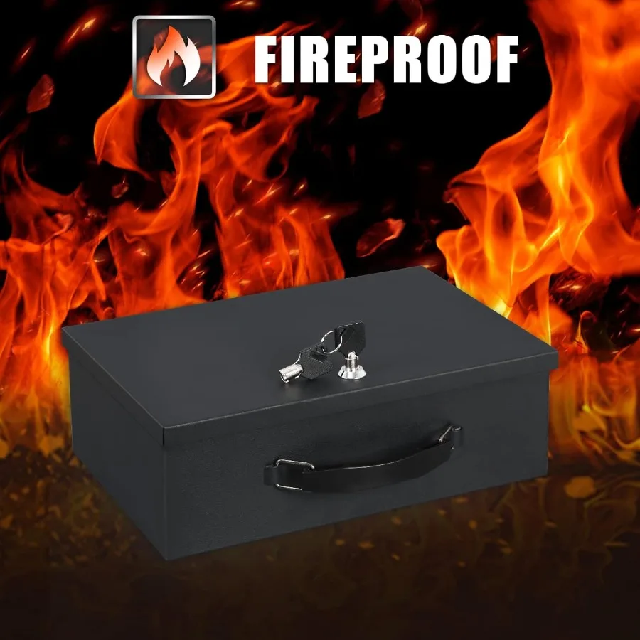 Caja fuerte resistente al fuego con cerradura de llave para almacenamiento de seguridad de oficina en el hogar para documentos de objetos de valor 12,8 x 8,5 x 4,5 pulgadas