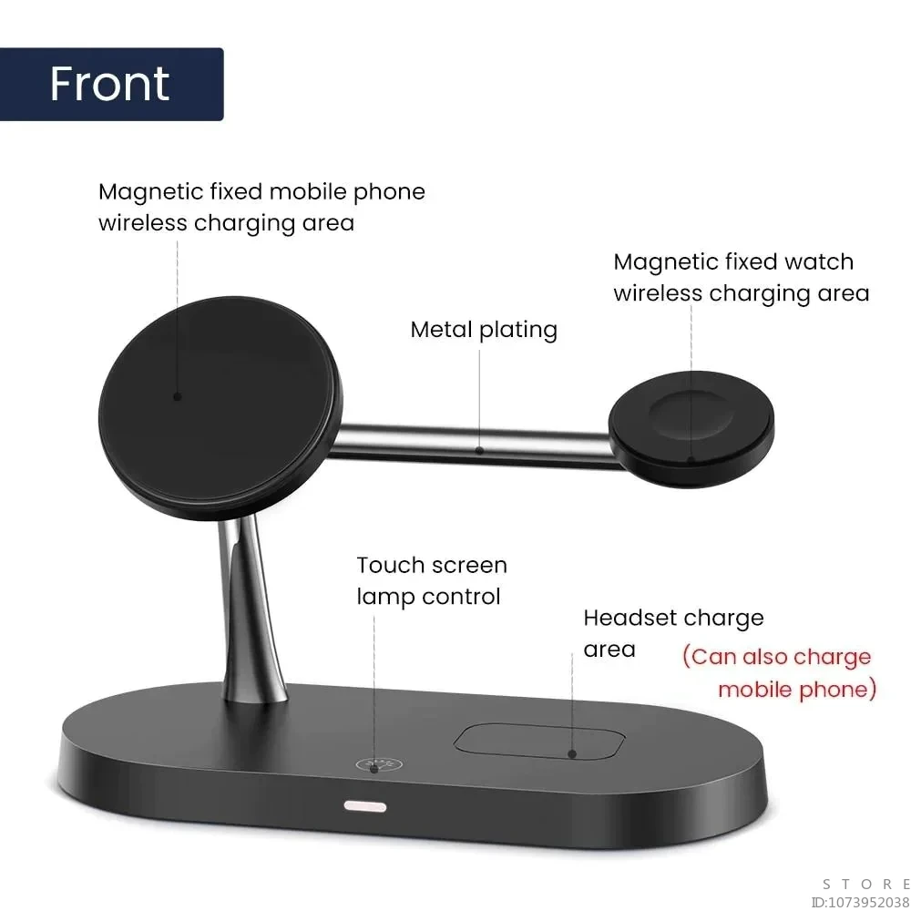 Magnetic Wireless Charger Stand 3 in 1 for Iphone Airpods and IWatch  Fast Charging Station Three in One Charger Dock for Apple