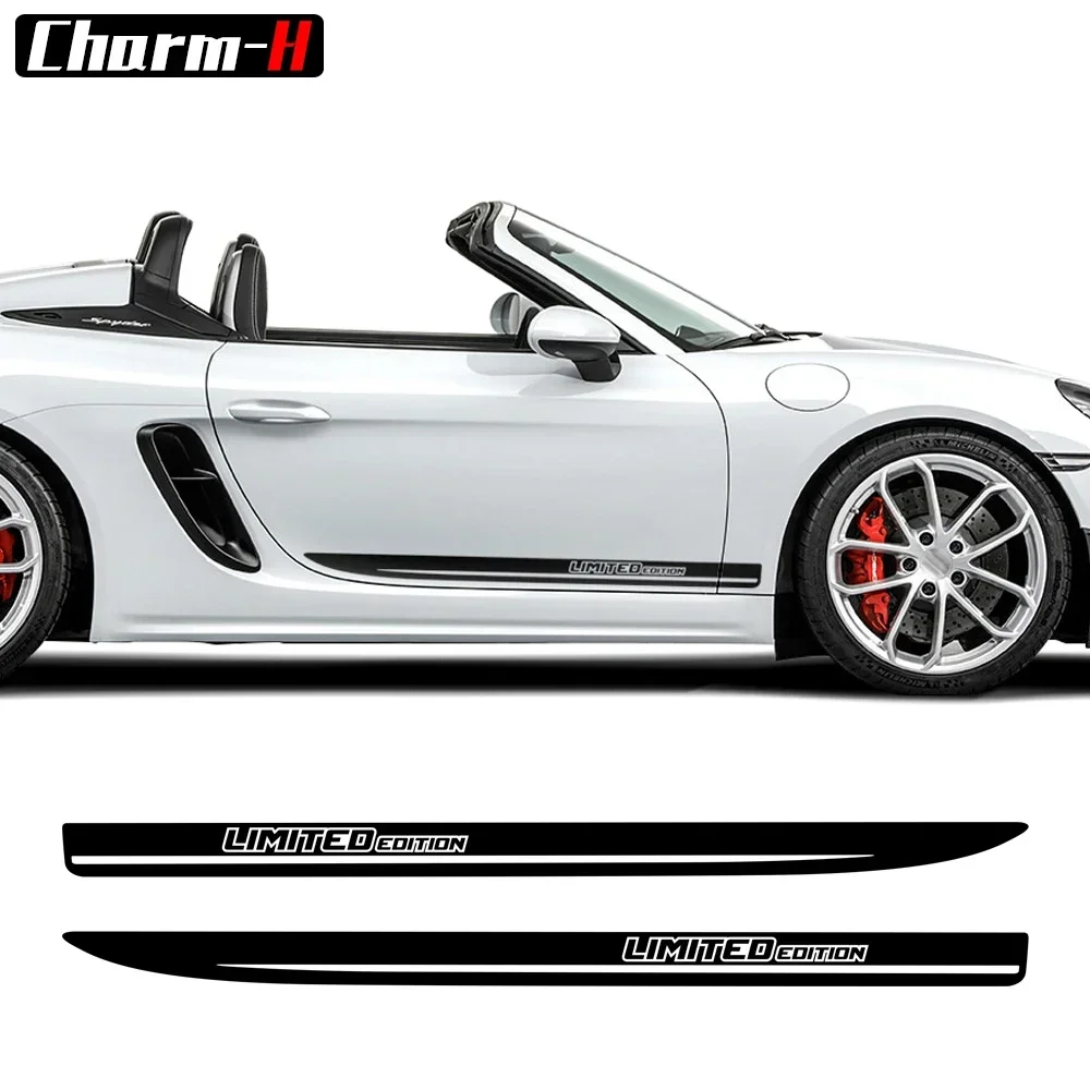 2 Pcs Limited Edition Graphics for Porsche Cayman Boxster 718 Door Side Skirt Racing Stripes Sticker Decal Accessories