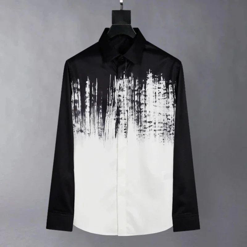 Men's Simple Fashion Plant Natural 3D Printed Shirt Long Sleeve Lapel Slim Men's Shirt Business Casual Outdoor Street Clothing