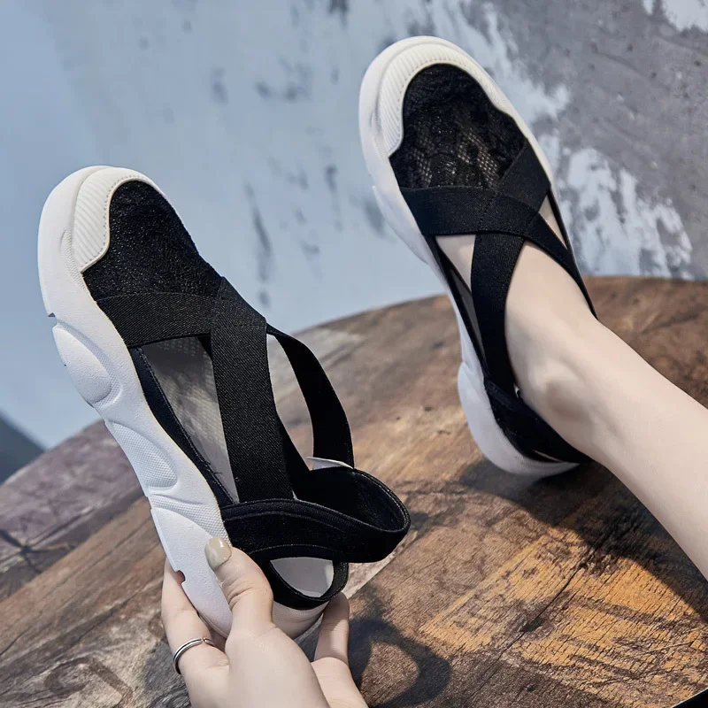 2024 Summer Shoes Women Flats Thick Sole Flat Breathable Mesh Shoes Women Summer Casual Shoes White Green Black A4525