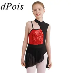 Kids Girls Shiny Sequins Modern Lyrical Jazz Dance Costumes Ballet Gymnastics Leotard Dress Teens Ice Skating Dress Dancewear