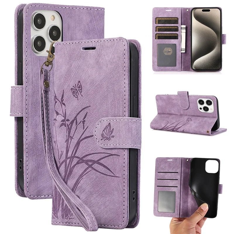 

Orchid Butterfly Flip Case For Samsung Galaxy Z Flip 7 6 Fold 5 4 3 Flip7 Flip6 Fold7 Retro Leather Lanyard 3 Cards Wallet Cover