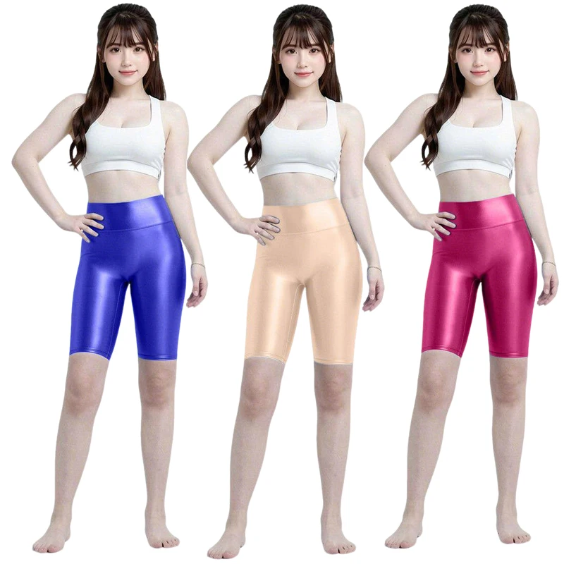 

Женские глянцевые шорты с высокой талией, блестящие, эластичные, для тренировок, сексуальные, гладкие, для йоги, спортивные леггинсы, нижняя часть спортивной одежды