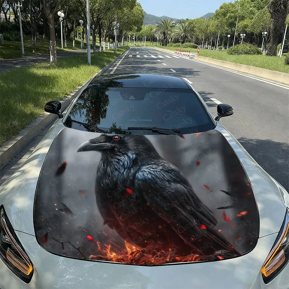 Forest Black Feathered Crow Car Hood Sticker, Easy To Install And Remove, Independence Day Car Decoration, Suitable For A-class