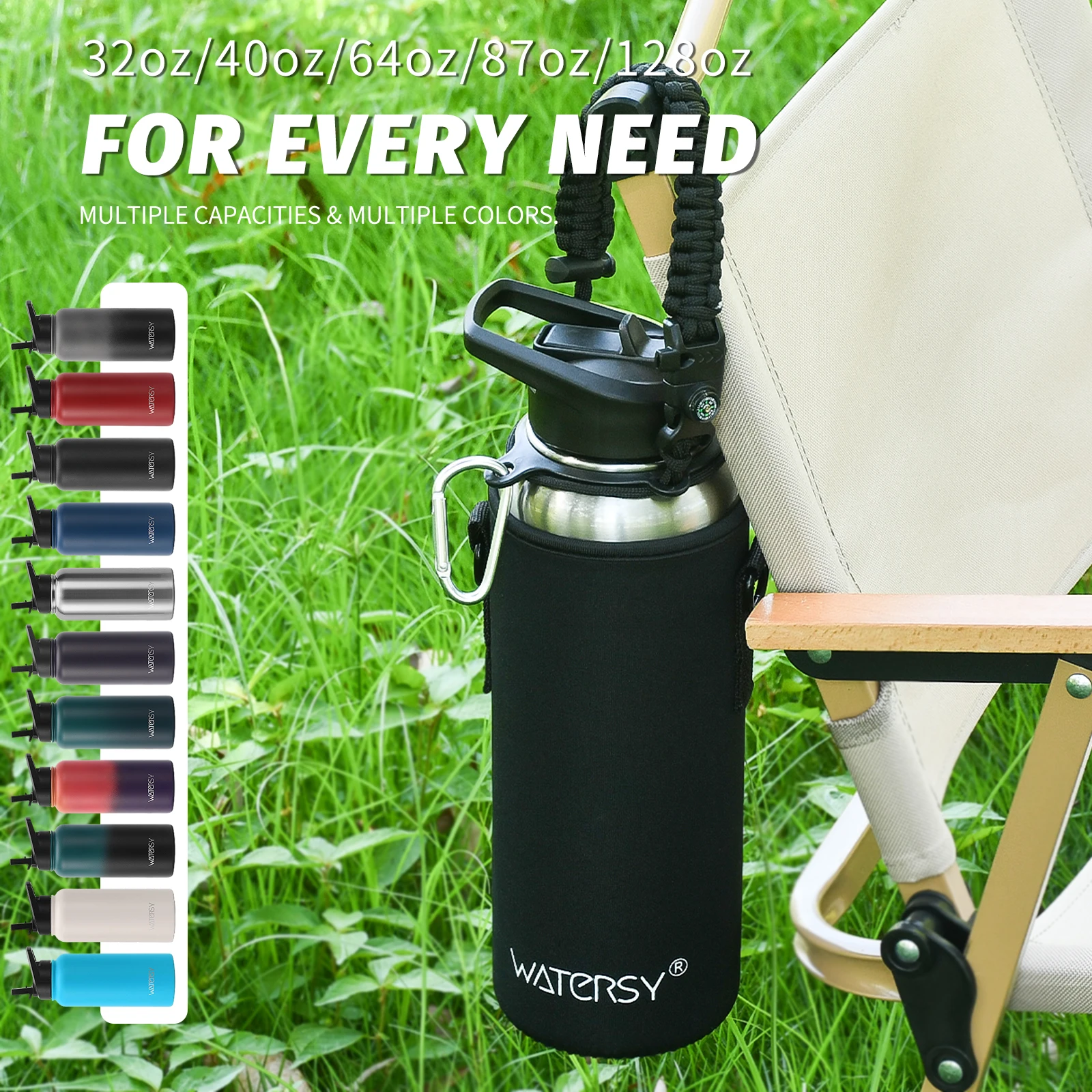 WATERSY 32oz Doppelwandige Vakuumisolierte Edelstahl-Thermoflasche Hält Heiß 12H Kalt 24H Outdoor-Sportflasche für Reisen