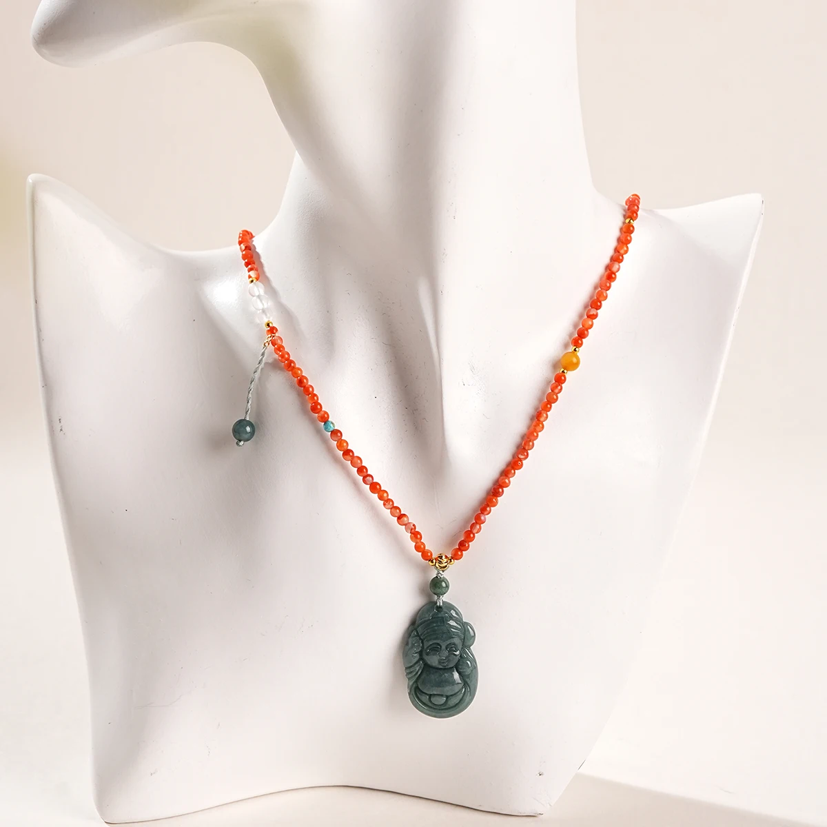 

JD Natural South Red Agate & Guatemalan Jadeite Buddha Pendant Necklace Sacred Gems Jewelry Brings Blessings Peace Elegant Gift