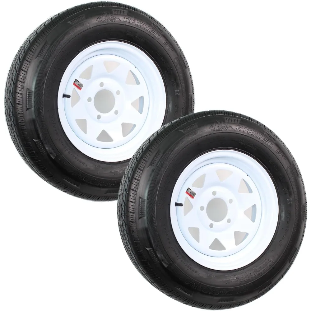 

2-Pack Radial Trailer Tire On Rim ST205/75R14 Load Range D 14" 5 Lug Spoke Wheel White