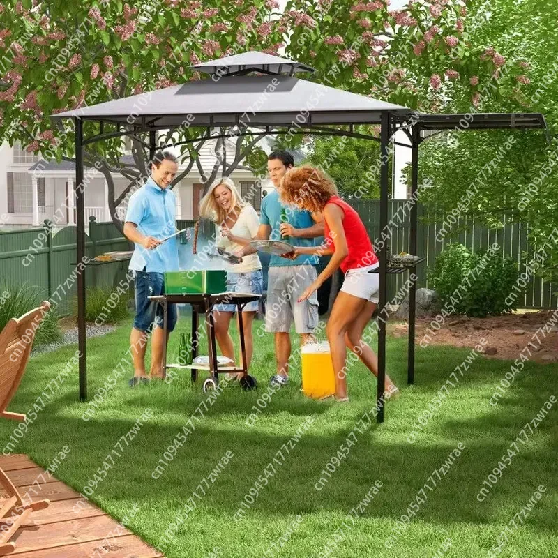 10.5 X 5 FT Double Tiered Top Grill Gazebo with Side Awning Durable Canopy & Pergola