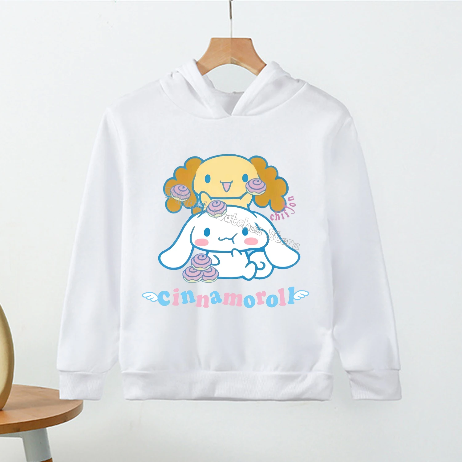 Cinnamoroll Thick Hoodie for Children Cute Sanrio Cartoon Fleece Clothing Girls White Caftan Hoodies Clothes Sweatshirt Kid Gift