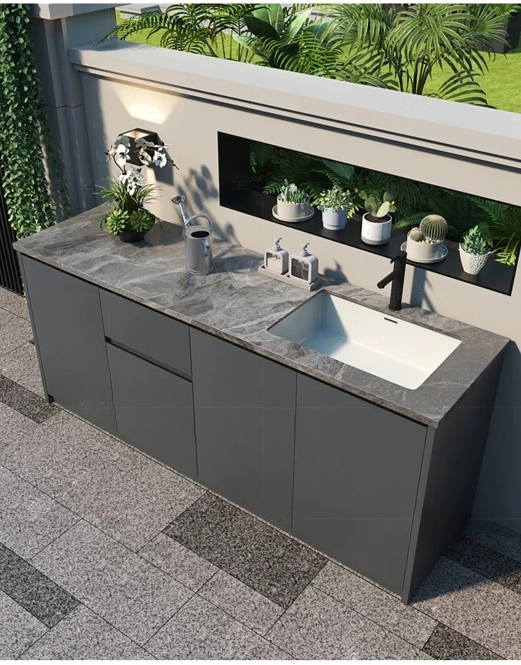 Outdoor courtyard balcony waterproof and sunscreen aluminum alloy sink integrated wash basin cabinet combined bathroom cabinetEs
