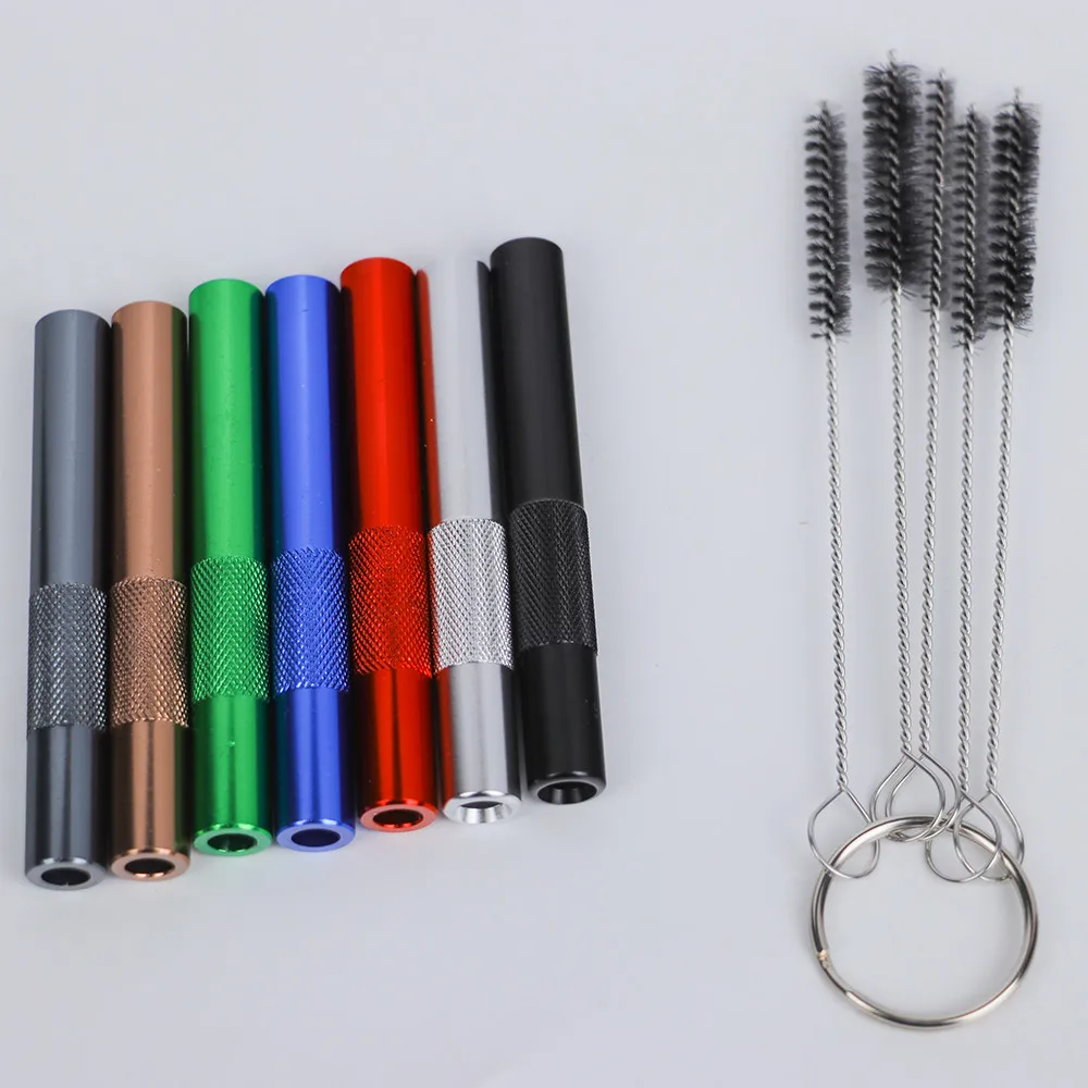 

7pcs Mixed Color Straw Metal Material Hollow Design Water Pipe Kitchen with Brush Cleaning Kitchen Small Tool