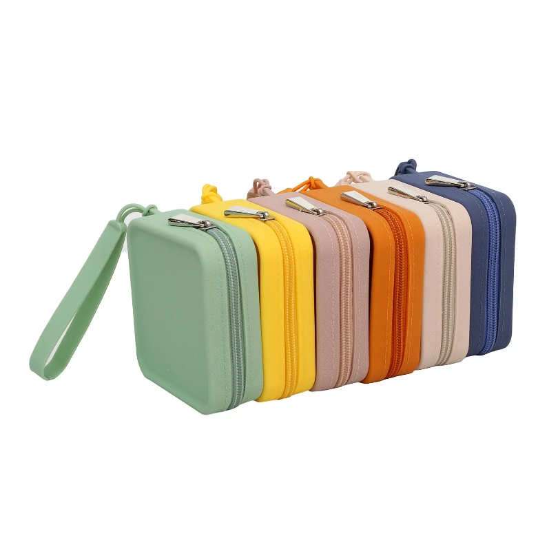 

Portable Travel Silicone Square Earphone Storage Bag Women Portable Lipstick Cosmetic Bag Student Simple Small Item Bag