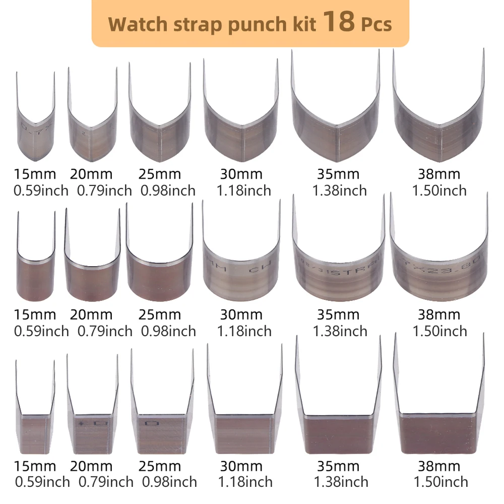 18-częściowy zestaw dziurkaczy do wycinania skóry, wykrojniki ze stali wysokowęglowej do torebek Diy, pasków, pasków, zawiera V, kwadratowe i