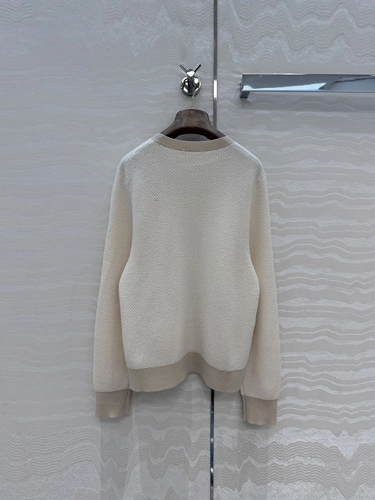 Spring Summer Fashion Beige Wool Knitting Elegant Long Skirt Women's O-Neck Long Sleeve Cardigan + Elastic Waist Big Swing Skirt