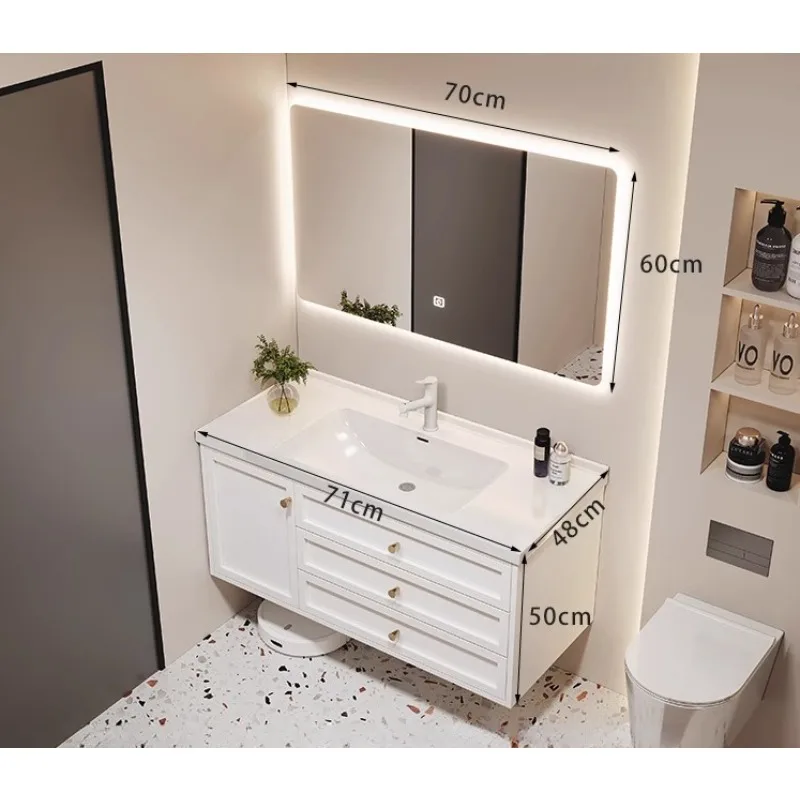 

Modern simple solid wood bathroom cabinet ceramic integrated basin toilet hand wash washbasin cabinet combination