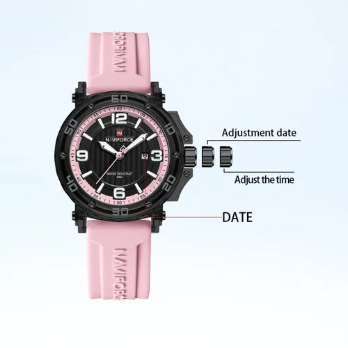 Imagen 2 del producto NAVIFORCE reloj de cuarzo para mujer, calendario informal a la moda, puntero luminoso, correa de silicona resistente al agua hasta 5ATM, reloj de regalo para mujer