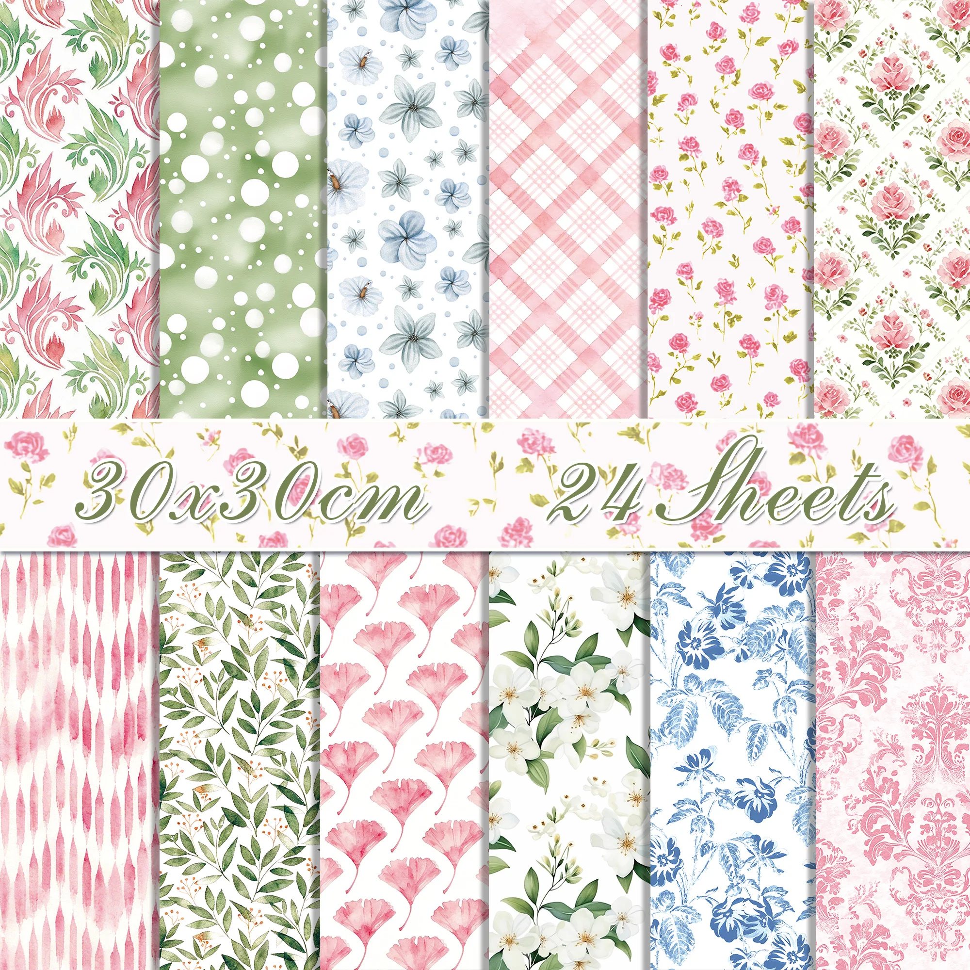 24 Stück florales Blumen-Scrapbook-Papier, 30 x 30 cm Hintergrundpapier, DIY-Bastelpapier für Scrapbooking, Fotoalbum-Dekorationspapier