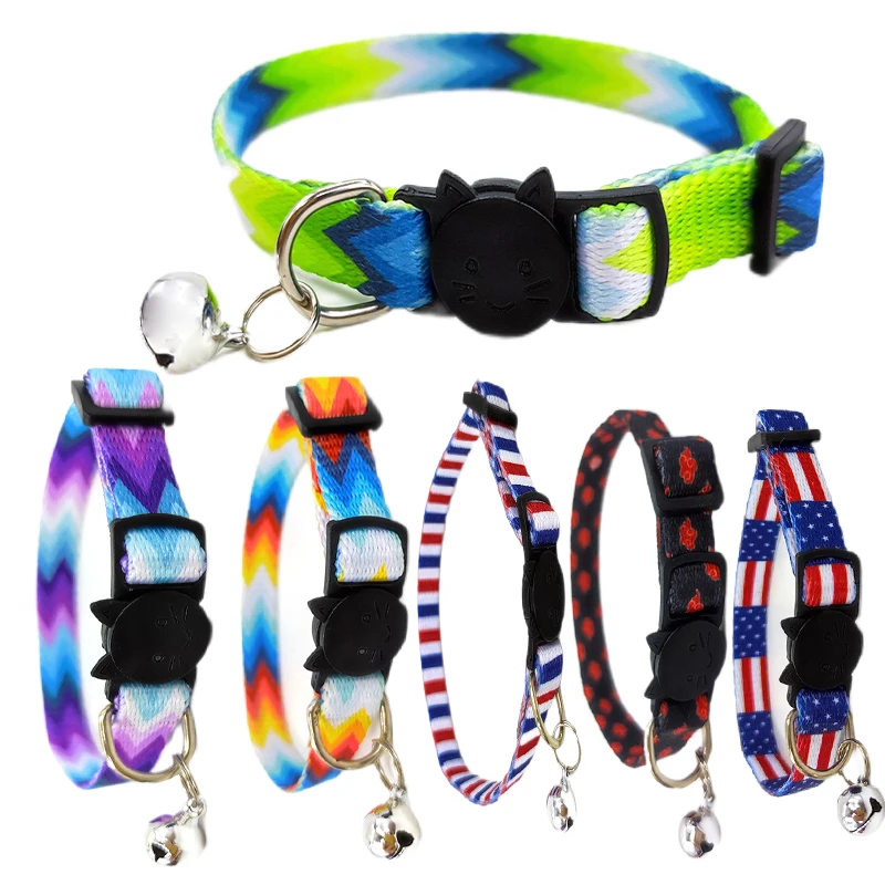 猫の保護ストライプが付いたエスニックネックレス,カスタムプリント,アメリカの国旗,子犬と子猫,ベル,新しいデザイン