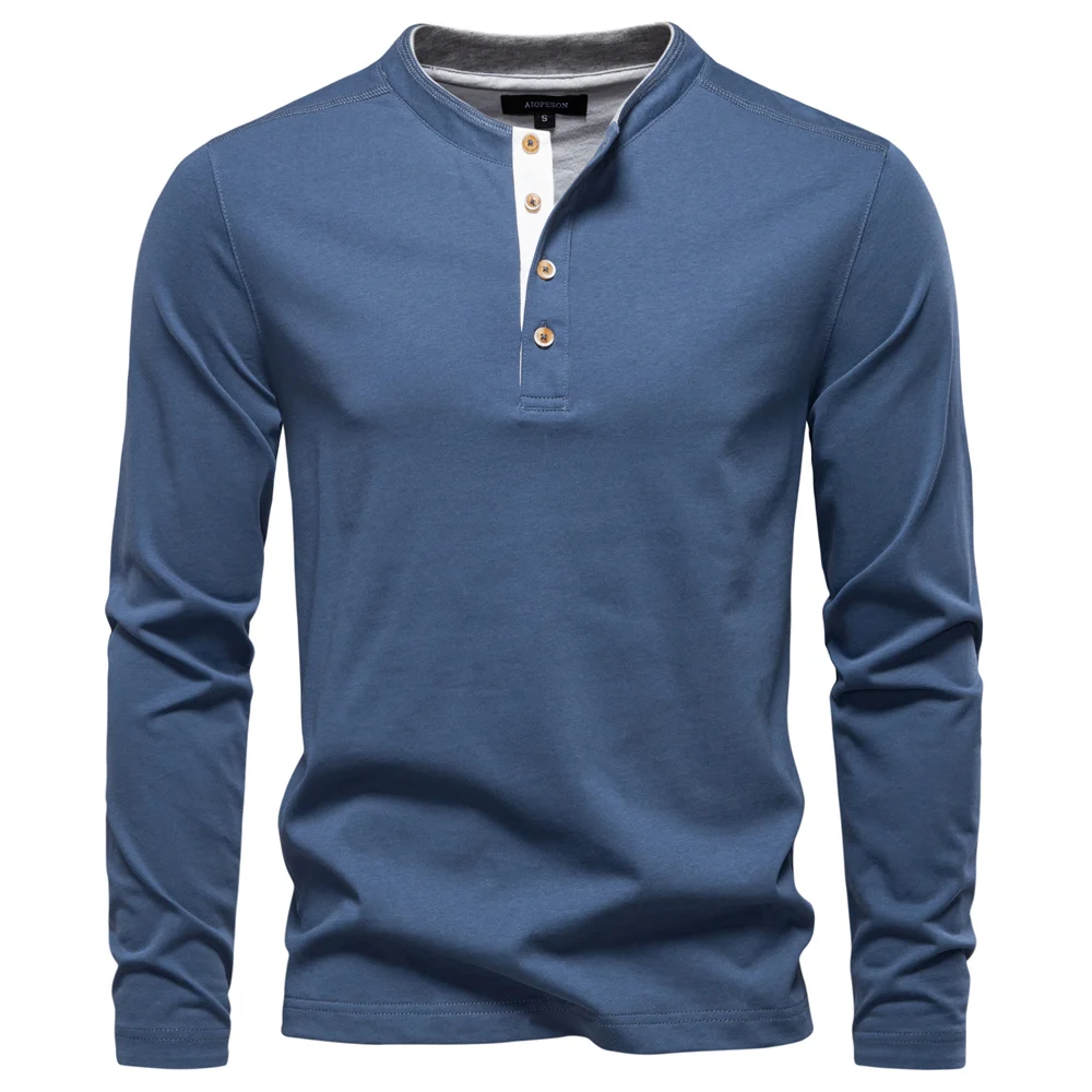 AIOPESON Schwergewicht Henley-Hemd für Herren, 100 % Baumwolle, Thermo-Langarm, einfarbig, Herbst-Winter, Knopfleiste, Arbeitskleidung, unverzichtbar