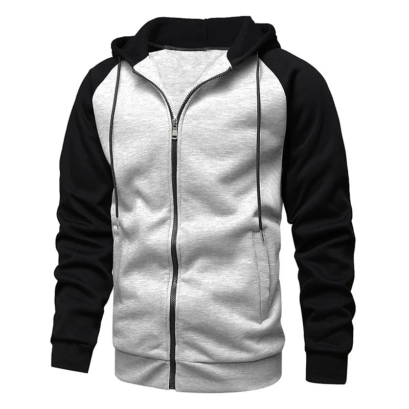 Fashion Color Contrast Plunger Sleeve Drawstring Hooded Sweatshirt Male Autumn Winter Hoodie Man\'s Loose Casual Sports Outerwear