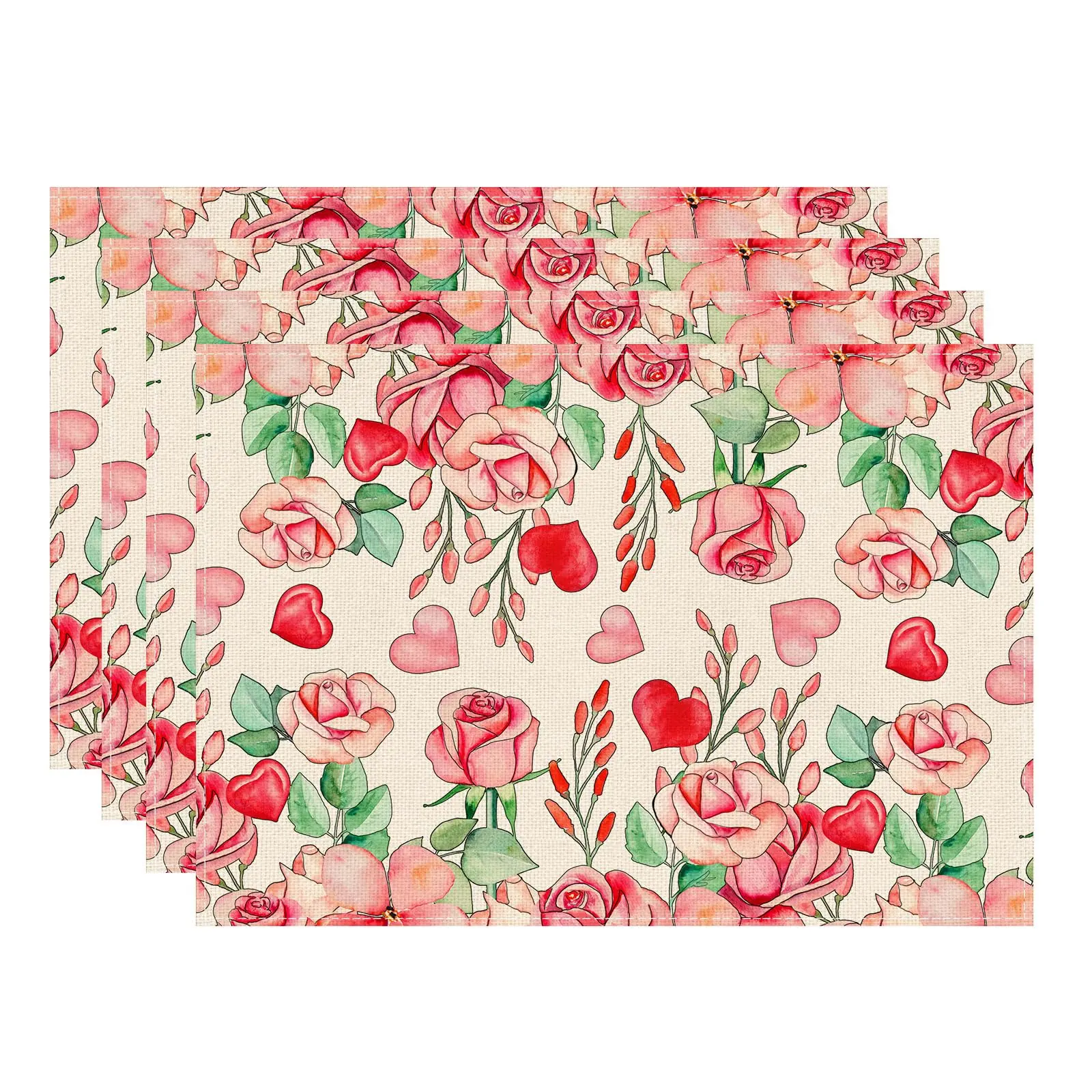 

Watercolor Roses Flowers Love Hearts Valentine's Day Placemats Table Mats for Party Home Kitchen Dining Table Decorations