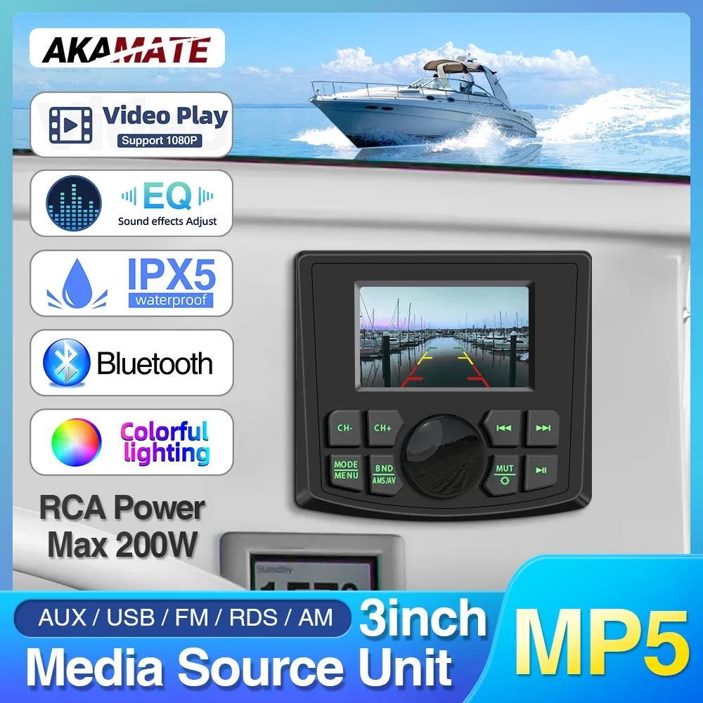 

MP5 Boat Radio Marine Stereo 3inch Media Video Player Waterproof Bluetooth Audio AM FM RDS Radio Receiver For ATV UTV SPA RZR