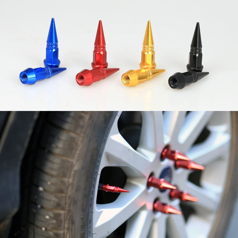 1/4Pcs Bullet Valve Caps Car Motorcycle Wheel Tire Valve Caps Dustproof Cover 45mm Spiked Valve Caps Auto Exterior Accessories