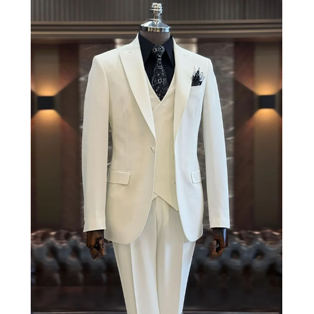 

Beach Wedding Groom Suit Set 3 Piecs Slim Fit High Quality Banquet Custom Business Dinner Prom Suits Blazer+Pants+Vest