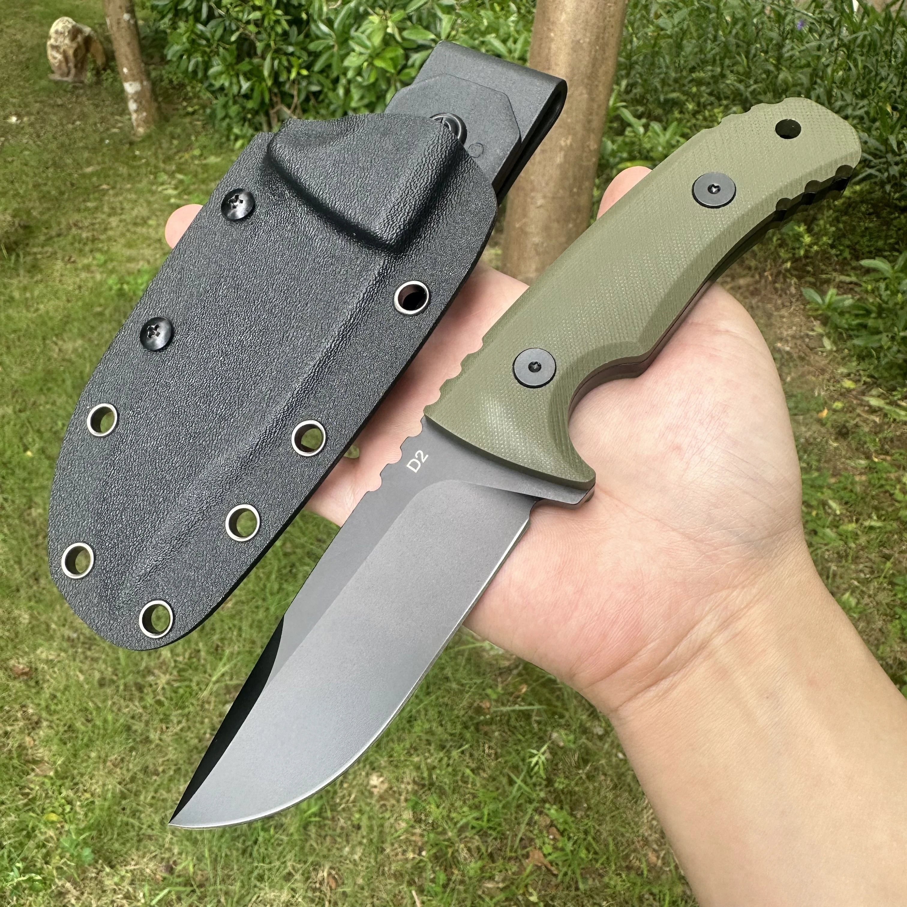 

Topwell Handmade Outdoor Knife Fixed Titanium Plating D2 Blade G10 Handle Sharp&Solid With K-Sheath Tatical Svrviaval Knife