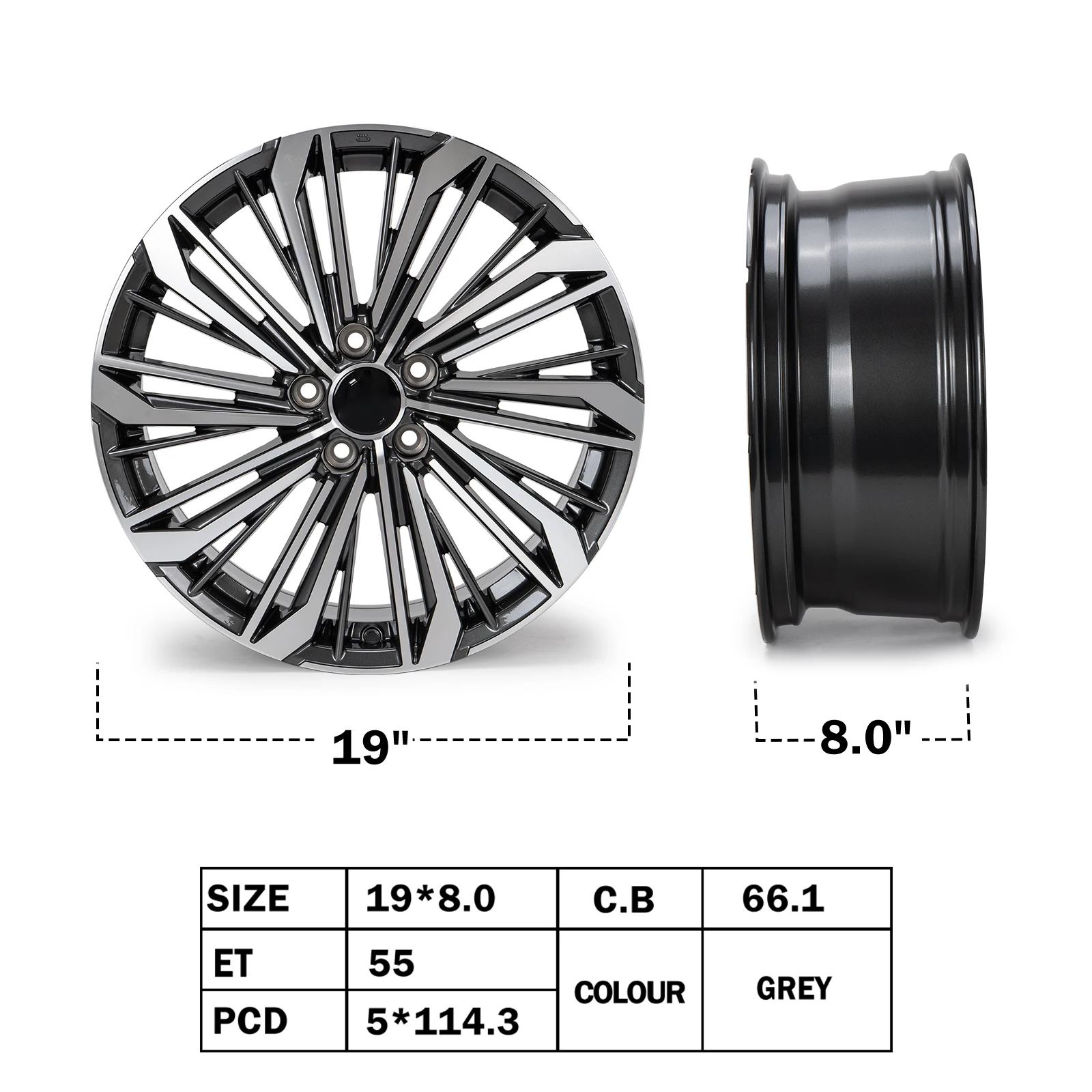 19 X 8 Inch Machined Alloy Rim OEM Replica Car Wheel 5x114.3 ET55 for Nissan Altima 2023-2024 Replacement Wheel