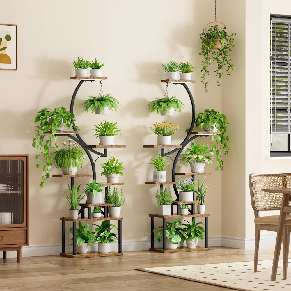 Suporte para plantas interno com luz de cultivo - Prateleira alta para plantas internas de 2 pacotes, suporte para plantas de 62", prateleiras múltiplas grandes de 8 camadas