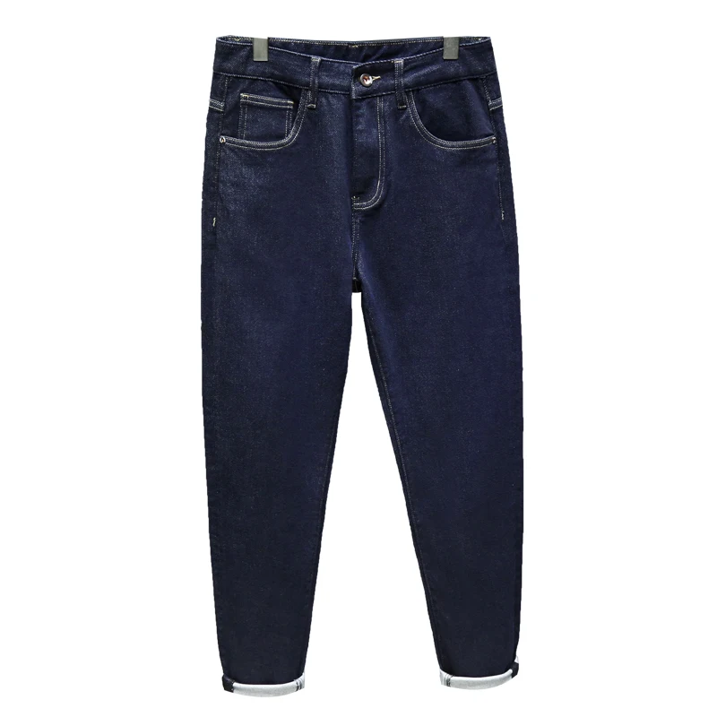 Japanese Style Classic Primary Color Jeans Men's Simple Printing Stylish Ins Micro Loose Elastic Washed Trousers