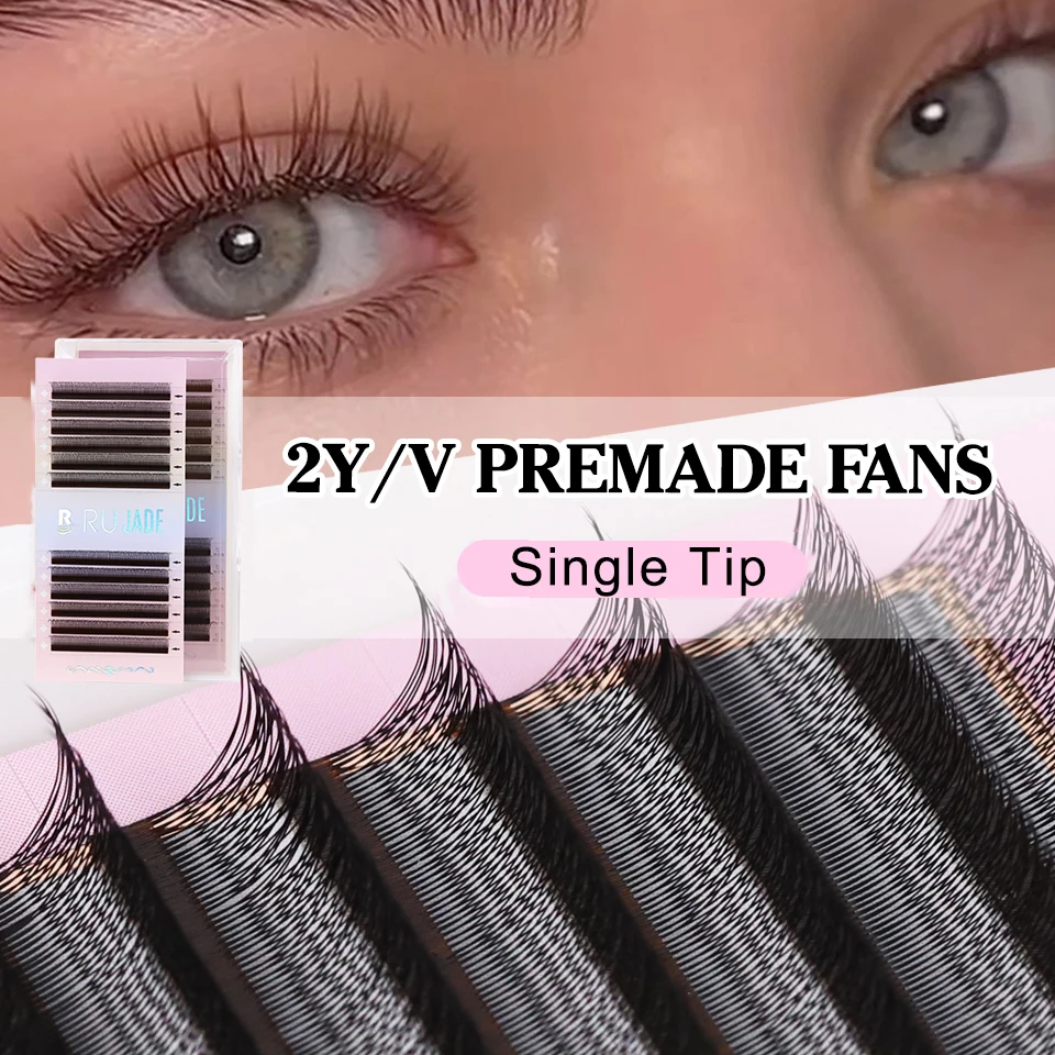 Rujade 2D Y Volume Lashes Extension Lekkie, gotowe kępki rzęs Russian Fans z pojedynczymi końcówkami, imitacja norek, naturalne, ultra cienkie rzęsy 2D Y do makijażu
